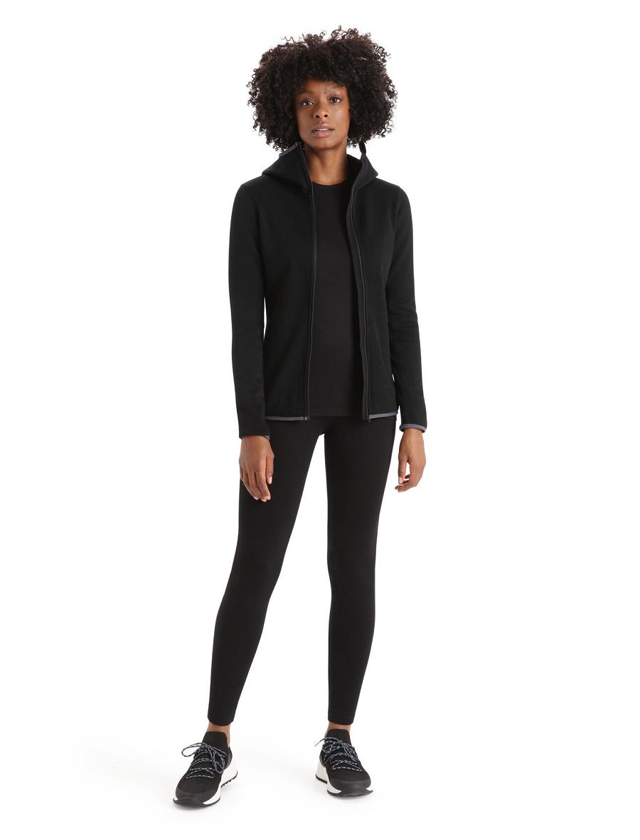 Black Icebreaker RealFleece™ Merino Elemental Long Sleeve Zip Hood Women's Jackets | AU 1645OKIR